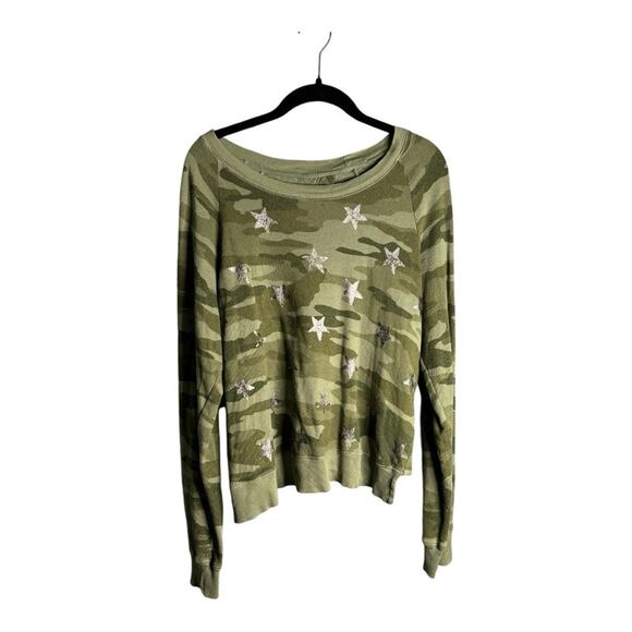 Current Elliott Green Camouflage Sweatshirt with Silver Stars Size 0 - Picture 1 of 8